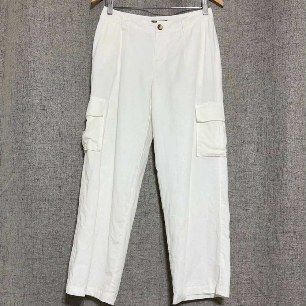 Tommy Bahama Pant Women 2 Cream Linen Blend Cargo Satin Lined Beach Travel